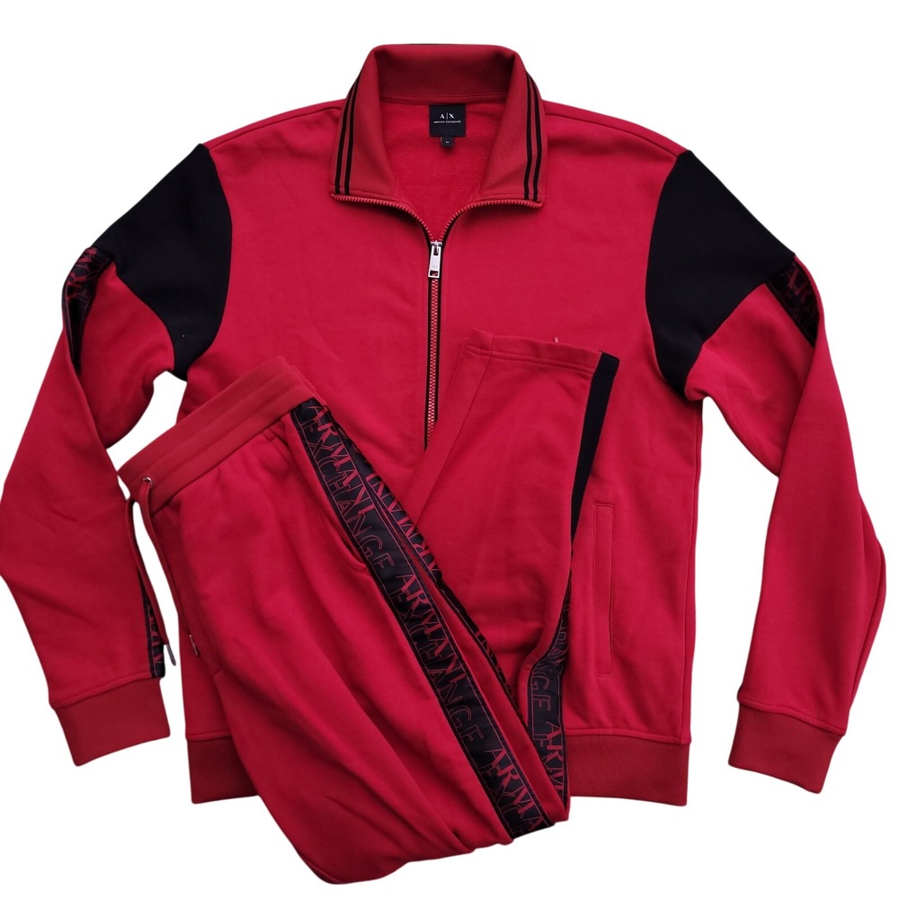 Armani Exchange Tracksuit Mens M Red Black‎ Logo Tape 2 Piece Track Jacket Pants